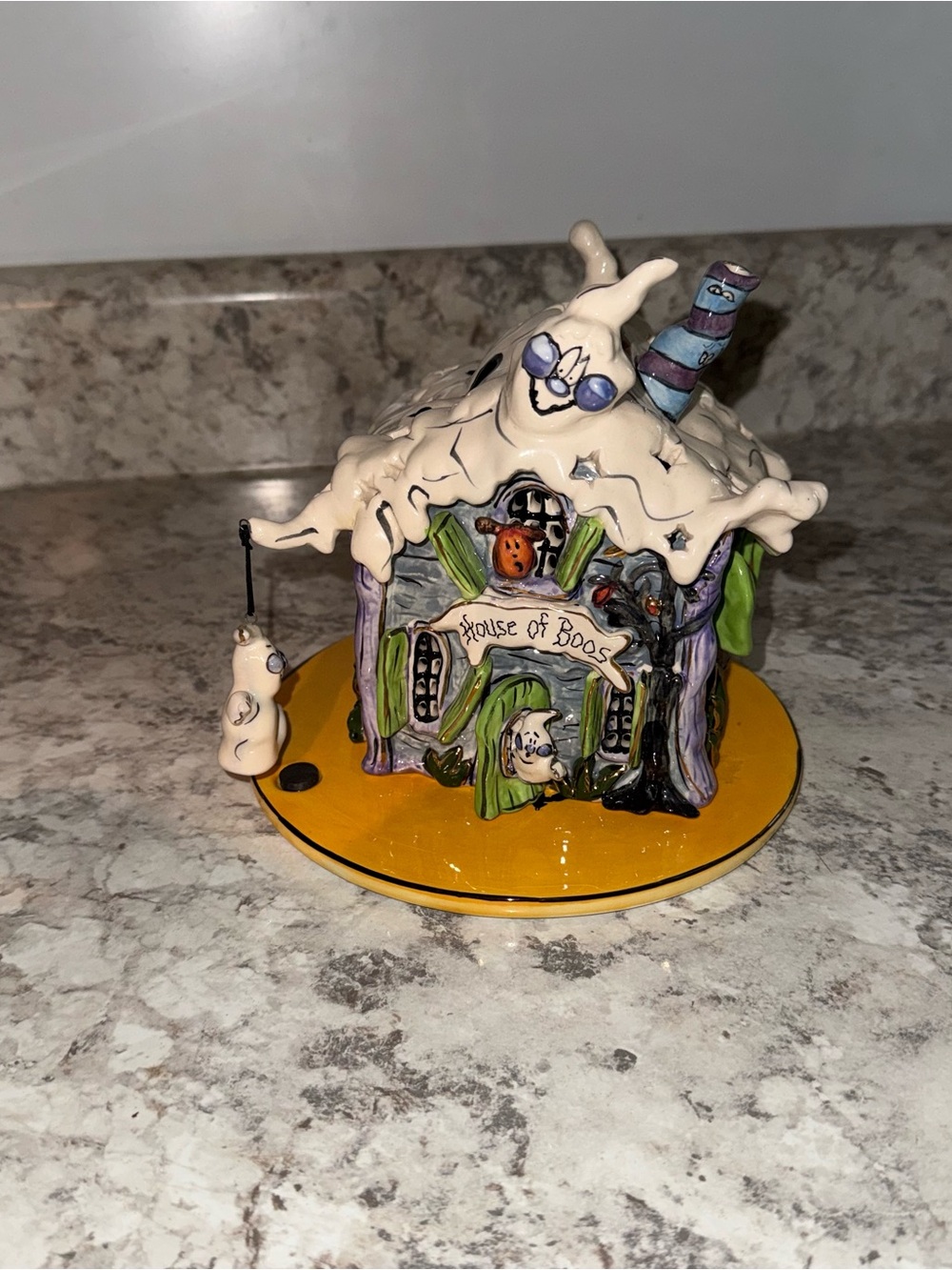 Blue Sky Clayworks "House of Boos" tea light ceramic candle holder